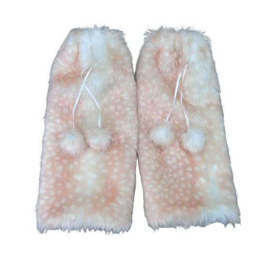Spotted Fuzzy Leg Warmers Cute Deer Hood with Lace Women Fluffy Boot