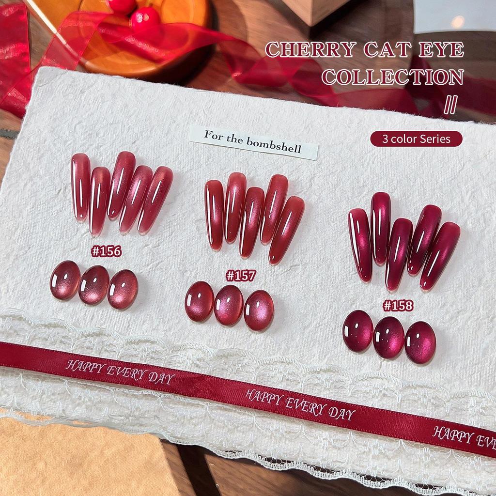 2026 New Year Cherry Cat Eye Nail Gel - Autumn/Winter Edition In Whitening Wine Red with Glass Beads for Nail Salon Exclusive