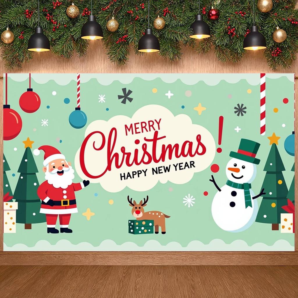 Christmas Banner Snowman Pattern Happy New Year Banner Xmas Banner Candy Cane For School Activity Holiday Event Home Decoration
