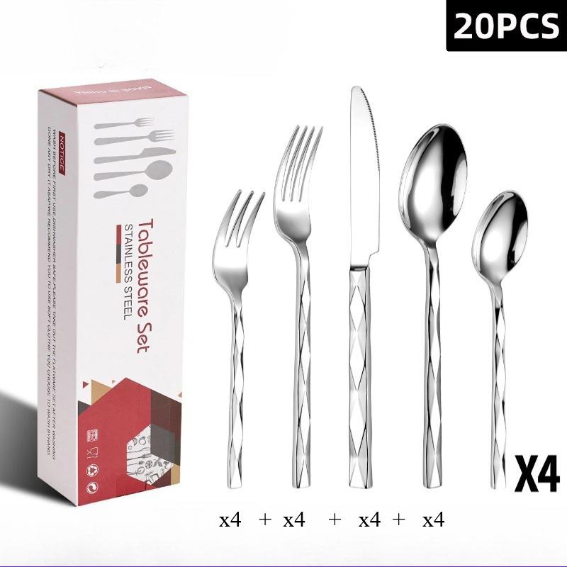 20pcs Diamond Diamond Stainless Steel Tableware Set Western style Steak Knife, Fork, Spoon Tableware Set dinnerware set