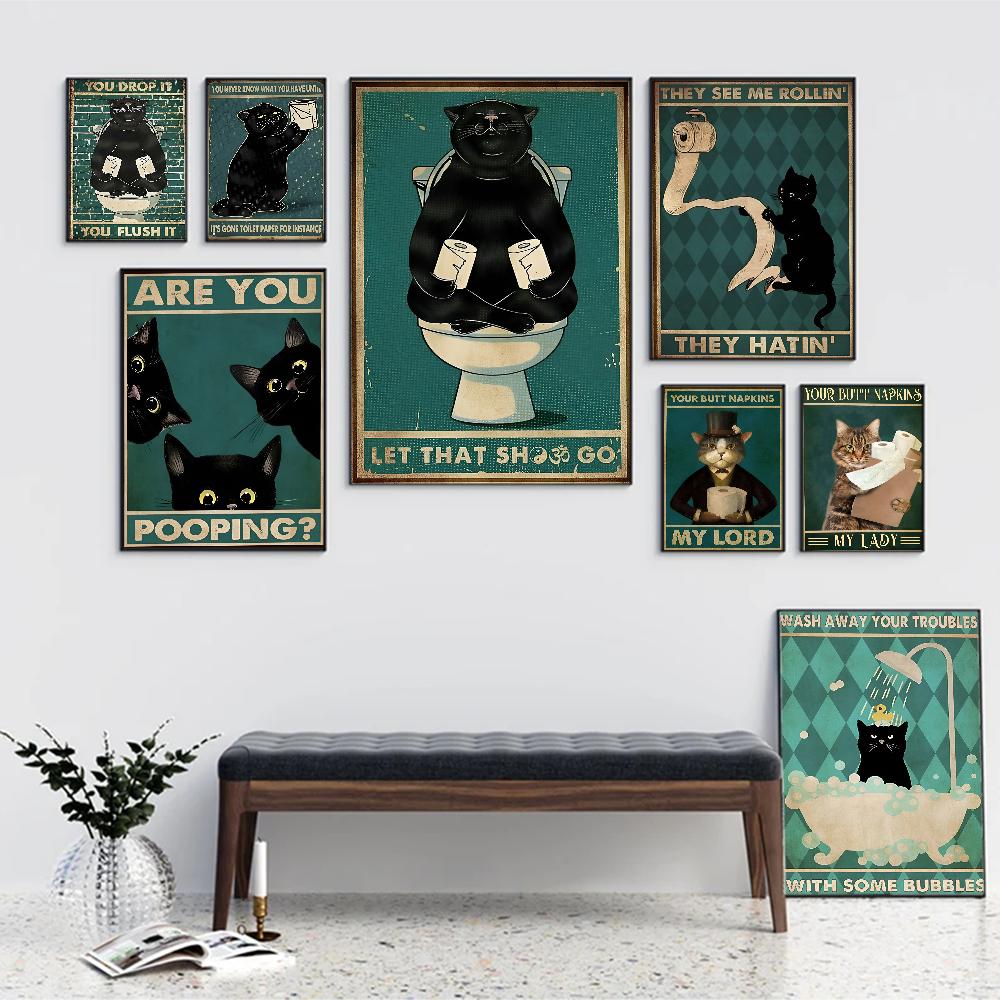 Are You Pooping Bathroom Sign Funny Cat Quotes Classic Vintage Posters HD Quality Wall Art Retro Poster for Home Room Wall Decor