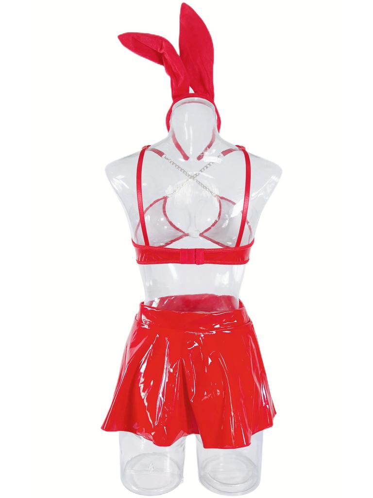 Valentine's Day Patent Leather Bunny Costume for Women