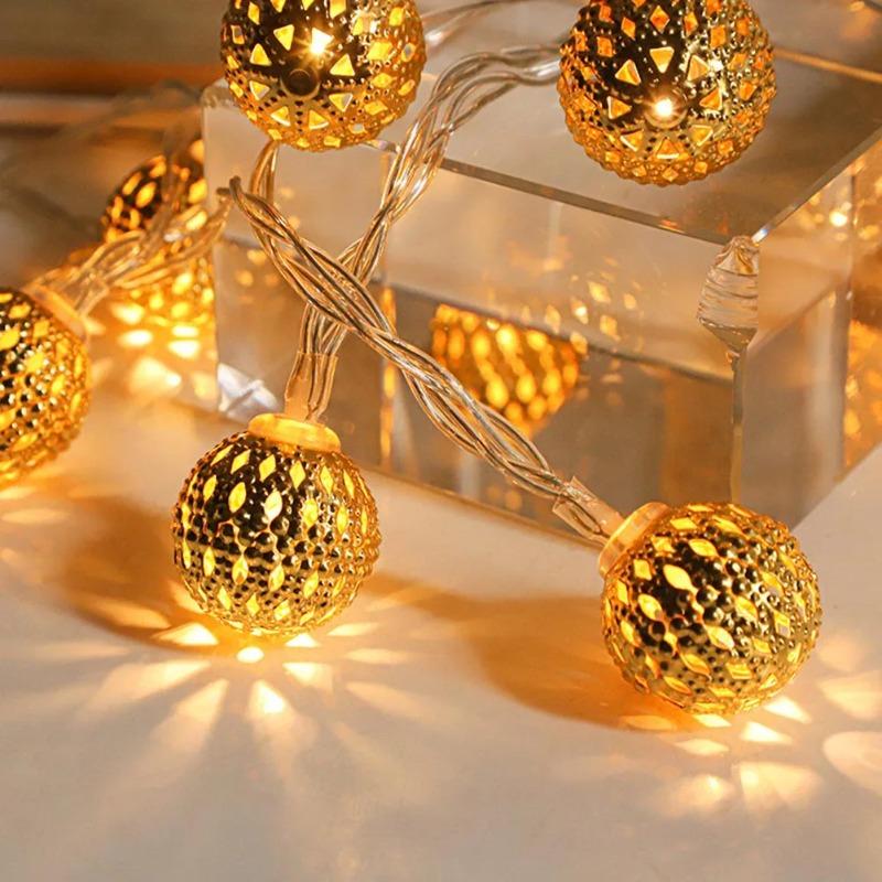 1PC Moroccan String Lights, 20/30/60 LED Golden Globe String Lights Battery Powered for Christmas, Home Decor (Not Included Battery)