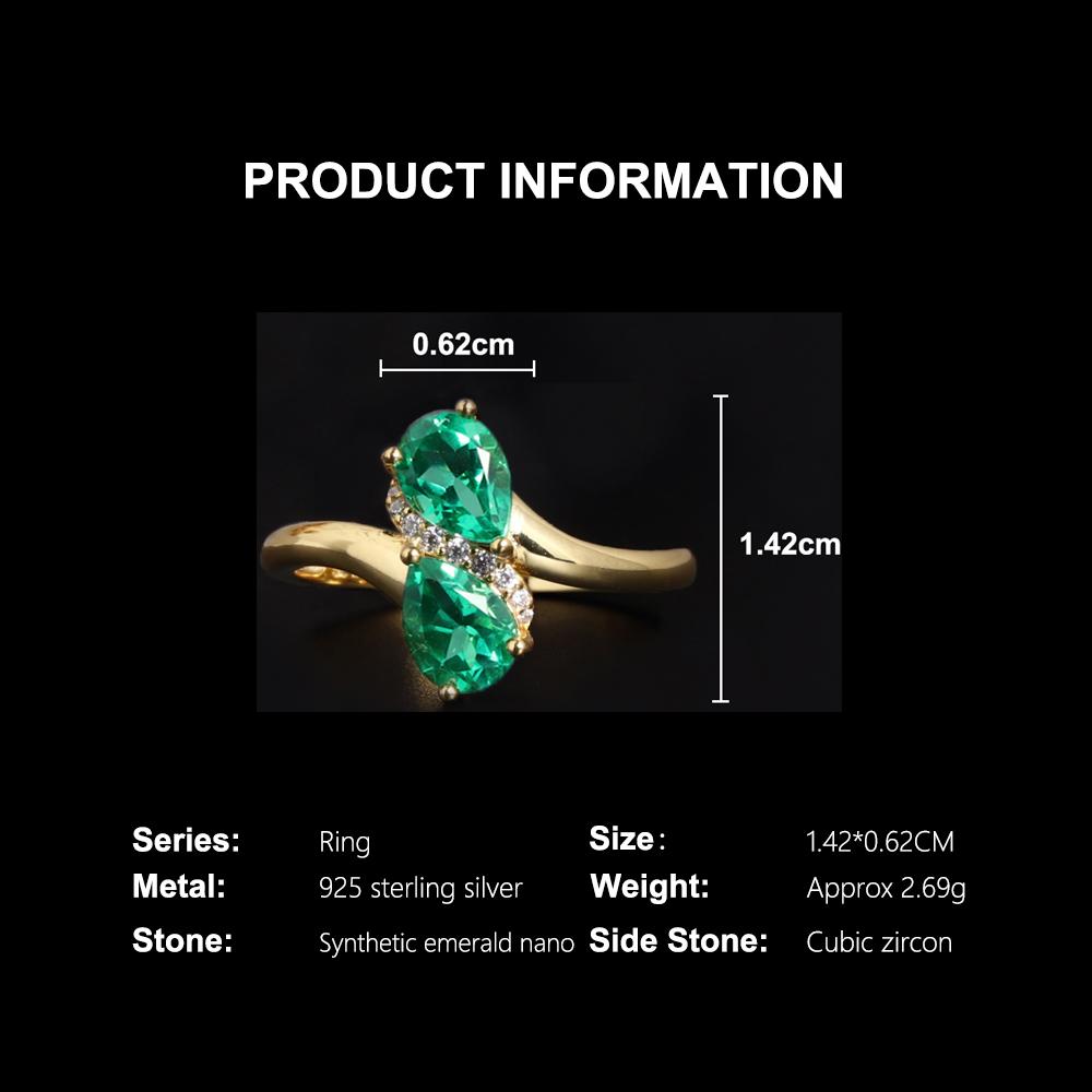 Light Luxury and elegant Ring 18K Yellow gold over S925 Created emerald Nano jewelry for Women's Birthday and party Gifts