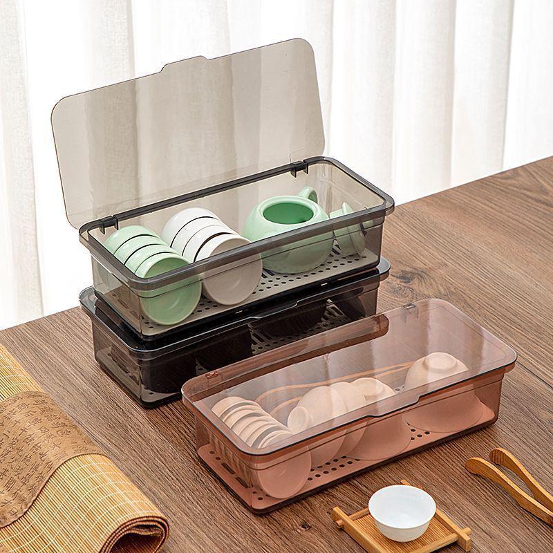 Stackable Dustproof Tea Set & Makeup Storage Box with Lid