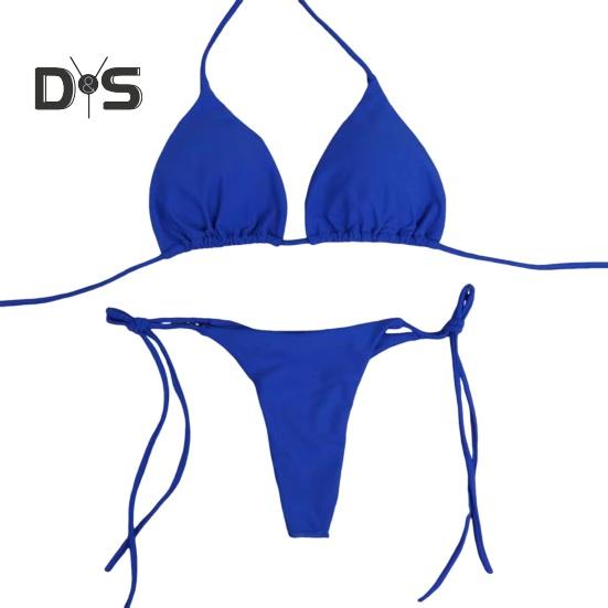 2 Pcs/Set Ladies Triangle Bikini Halter Neck Swimwear with Chest Pads Lace-up Thong Swimsuit Sexy Beachwear Bathing Suit for Beach Vacation Pool