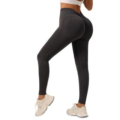 Nahtlose High-Waist-Yoga-Hose mit V-Ausschnitt - Einfarbige, Pfirsich-Lifting, Verkürzte Länge