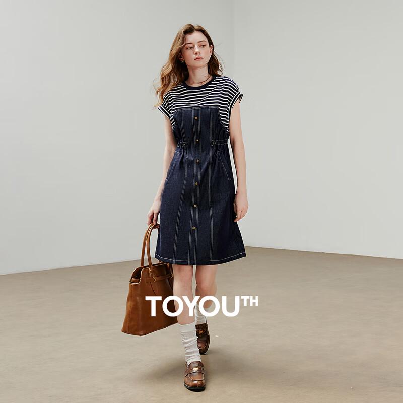 Chuyu Damen Freizeit Acetat Mischung Kurzarm Denim Midi Kleid