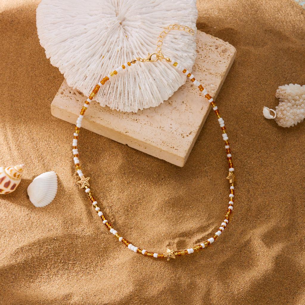 Lovely Strawberry Pendant Rice Bead Clavicle Necklace for Women Minimalist Starfish Cherry Choker Chain Beach Party Jewelry Gift
