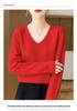 Women's V-Neck Wool Cashmere Sweater: Autumn/Winter Fashionable Long Sleeve Knit Pullover.