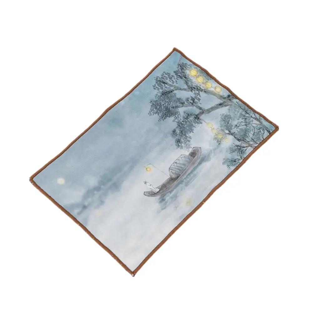 Gift Chinese Painted Cotton Linen Absorbent Tea Towel Retro Soft Tea Ceremony Mat Simple Style Thickened Tablecloth Rag Bowl