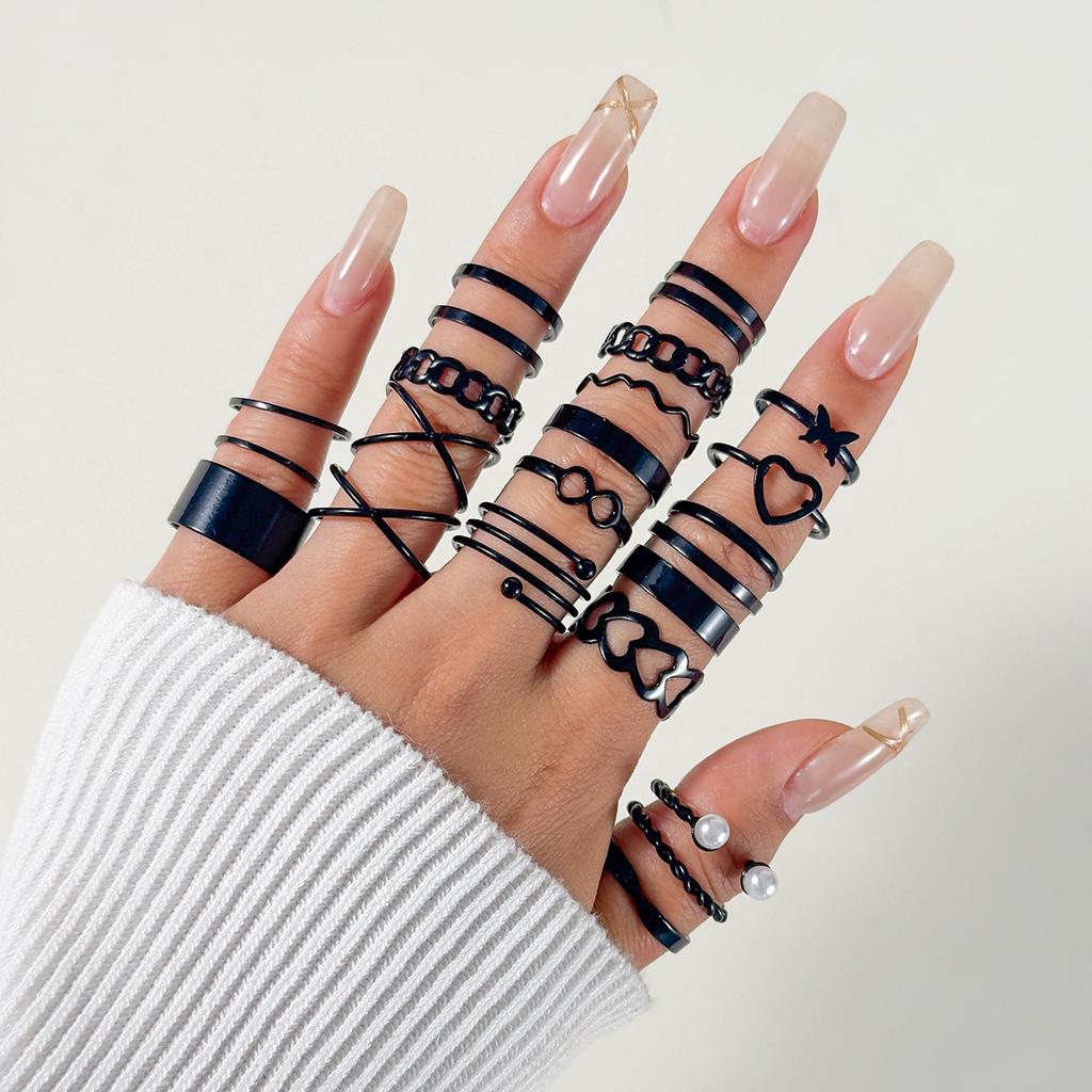 Accessories Butterfly Dark Love Open Multi-joint Stacked Ring Set