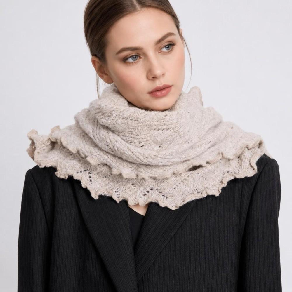 Thickened Widen Shawl Wrap Ruffled Edge Winter Scarf Knitting Triangle Scarf Casual Outfit