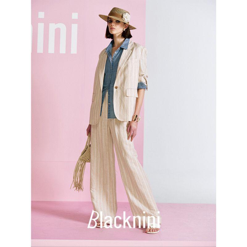 Blacknini "City Suit" Italian Alfafi Linen Old Money Stripes Suit/Vest/Pants
