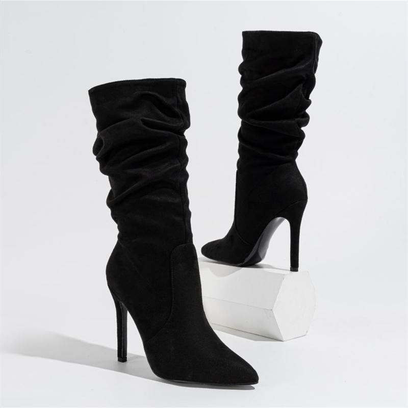 Fashion AIYUQI 2025 New Pointed Toe Women's Stiletto High Heel Boots Mid-tube Spring Female Boots Fashionable Pleated Women High Heels