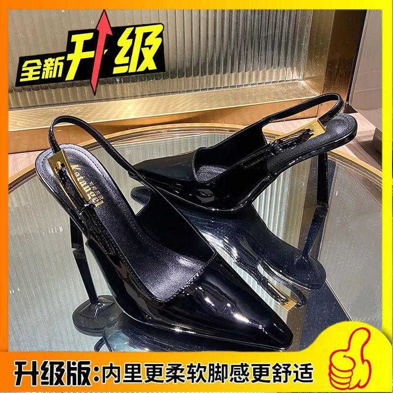 2025 new pointed head temperament high heels female royal sister style patent leather sexy gold fine heel high sense bag head single shoes