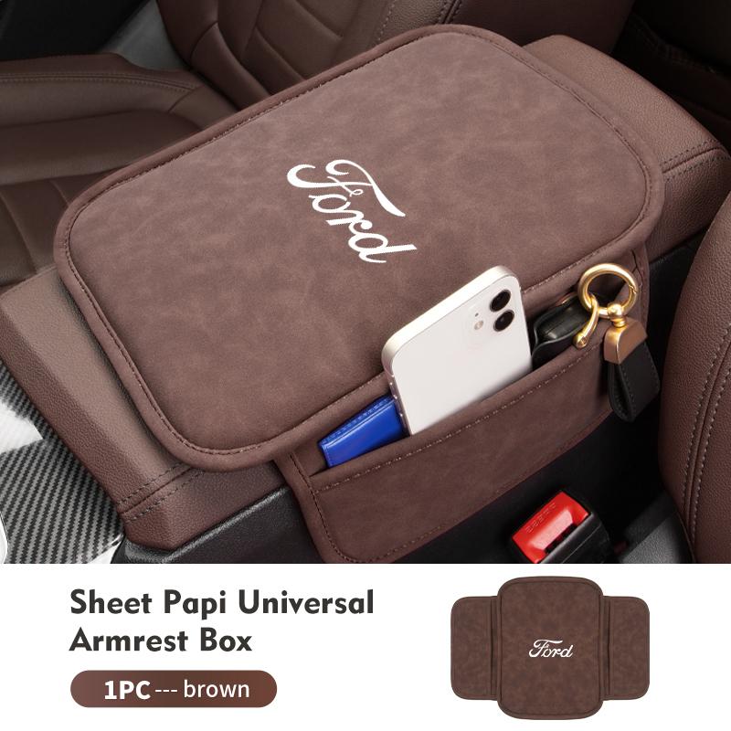 AKP1 Car Armrest Box Mat With Side Pockets Vehicle Armrest Storage Cushion For Ford Escape Ecosport Fusion Explorer Expedition Taurus