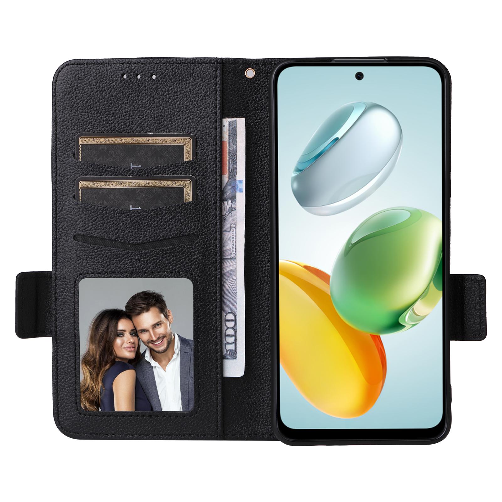 

For Honor X7c 4G/200 Smart 5G/Play 60 Plus 5G/Play 9T Case with Wrist Strap Litchi Texture PU Leather Wallet Phone Cover Black