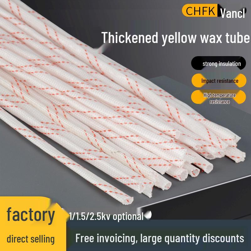 

Thickened Yellow Fiberglass Insulation Tube: High Temperature Resistant, Flame Retardant Wax Tube for Wire Protection. 1KV ID 8mm 10 pcs/pack (Sample)