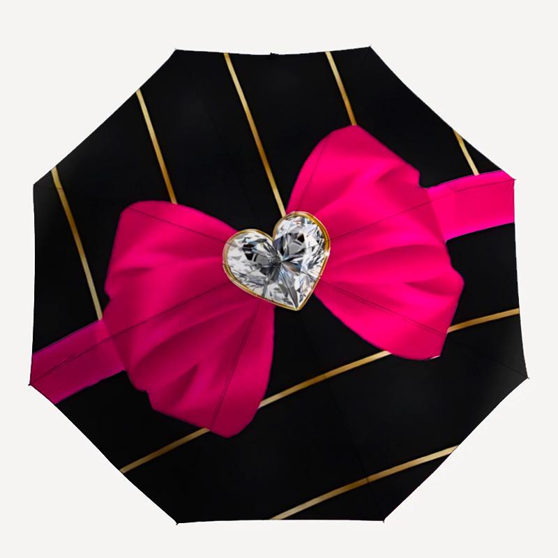 1pc Diamond Heart Bow Automatic Open/Close Umbrella, Lightweight for Women/Men, Perfect Gift - for Everyday or Holiday Eventsyy251127096