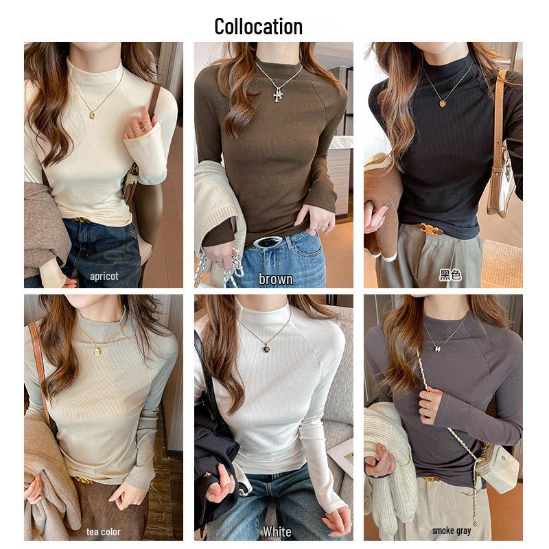 2024 Women's Ribbed Raglan Sleeve Semi-High Neck Base Layer Shirt