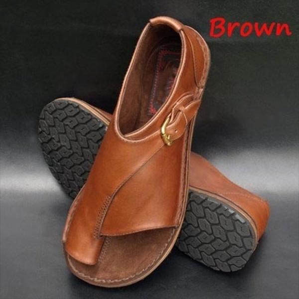 Summer Fashion Women's Plus Size Buckle Sandals Retro Solid Color Flat Shoes Women