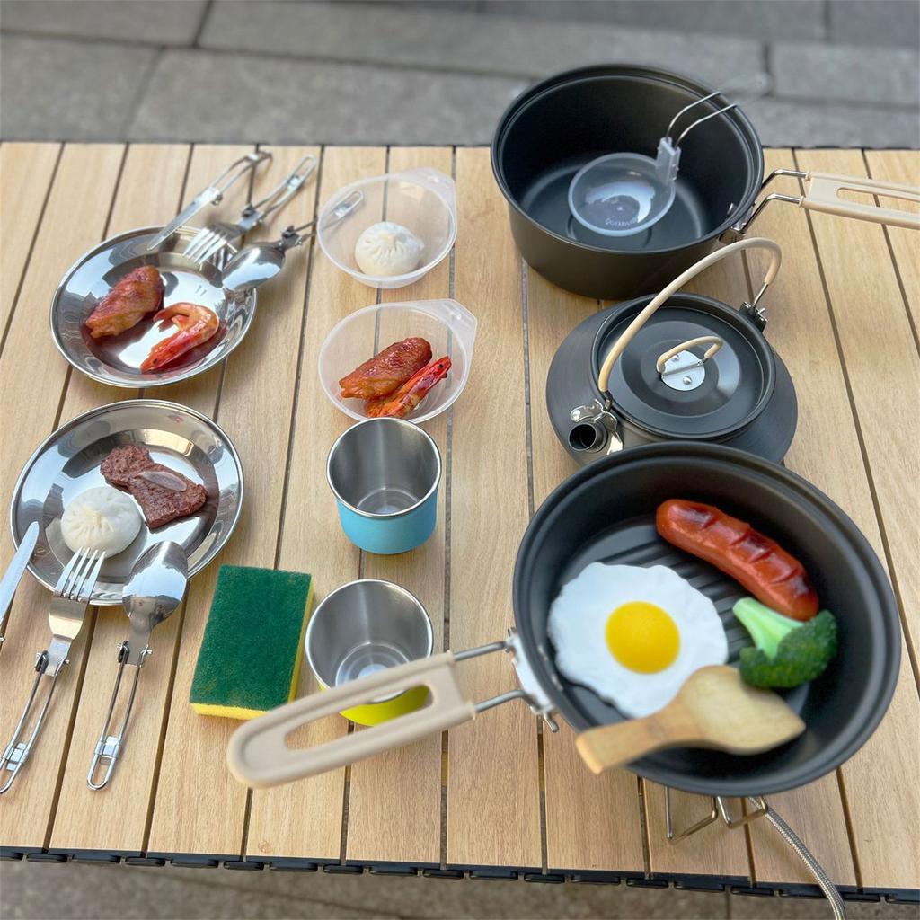 Portable Cookware Set For 2-3 People Camping Hiking Lightweight Aluminum Alloy Pot