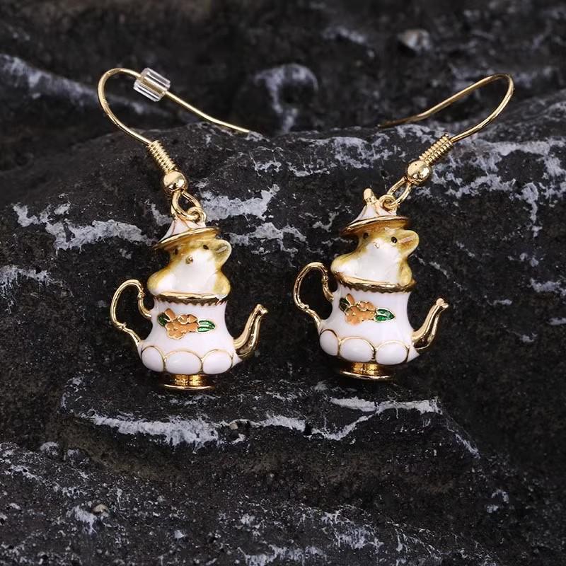 Trendy Chinese-Style Teacup Mouse Earrings: Playful, Chic, Personality-Driven Design for Women
