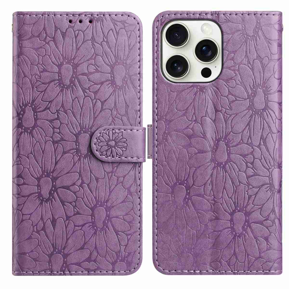

For iPhone 16 Pro Max Leather Case Daisy Imprint Wallet Stand Phone Protective Cover C