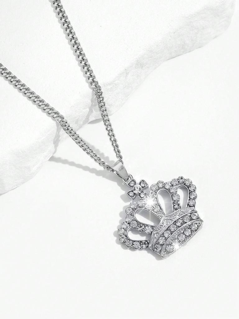 1 Pc Fashionable New Hollow Crown Shaped Pendant Necklace With Rhinestone Accents, Suitable For Daily Wear And Gift For Women