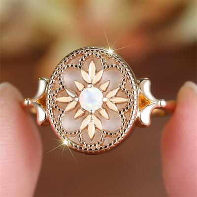 Bagues Tendance Fleur Opale Blanche Pierre Ronde Pour Femmes Vintage Couleur Or Anneaux de Fiançailles Bijoux de Mariage Polyvalents Cadeaux de Mariée