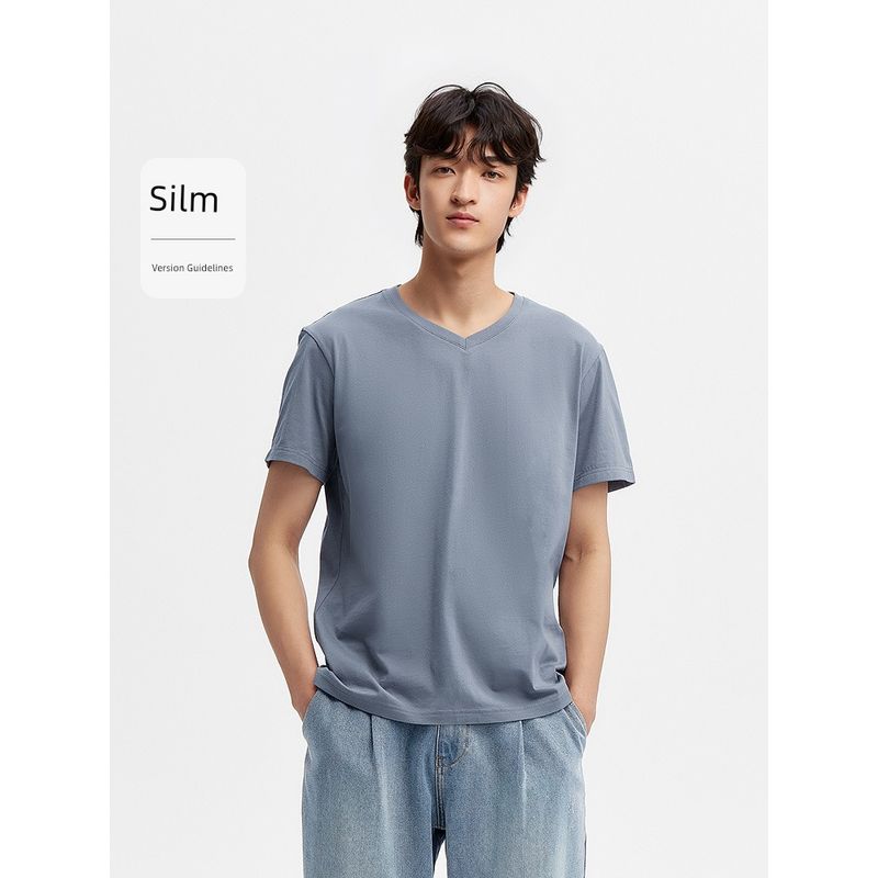 

Senma Minimalist V Neck Solid Color Casual Short-Sleeved T-shirt Gray 00322 160/80A/XS