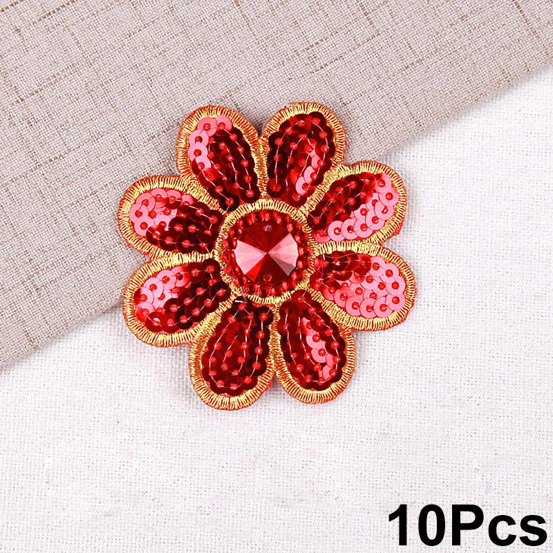 10Pcs Sequins Embroidery Cloth Stickers Small Octagonal Flower Performance Costume Ethnic Costume Accessories Iron-On Stickers