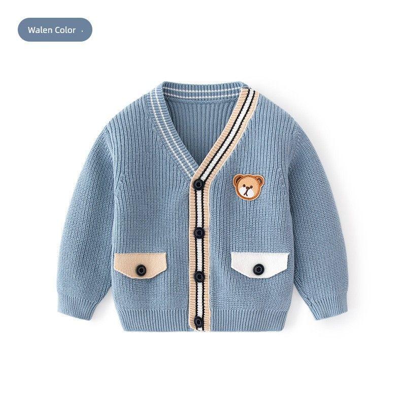 Children's Clothing Spring and Autumn Child Bear Sweater Baby Cardigan Outwear Girl's Knitted Shirt Boy V Neck Sweater