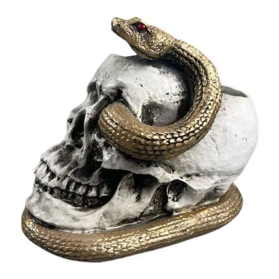 Skull Snake Figurine Small Resin Snake Skeleton Head Sculpture Gothic Tabletop Decoration for Halloween Party Bar Office Desk Ornament