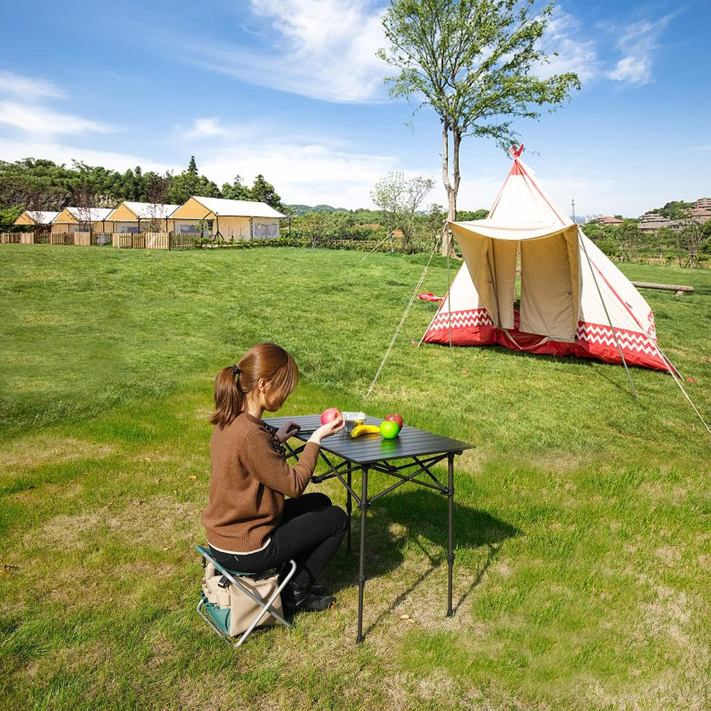 HONGBEI Roll Table Outdoor Cap Aluminum Folding Lightweight Portable Easy Assembly Storage Bag Included Load Capacity 50kg Pattern Black/Bamboo