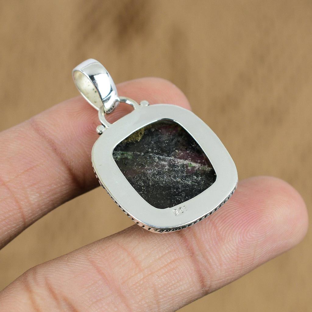 Birthday Gift For Her Natural Rhodonite Gemstone Pendant 925 Sterling Silver