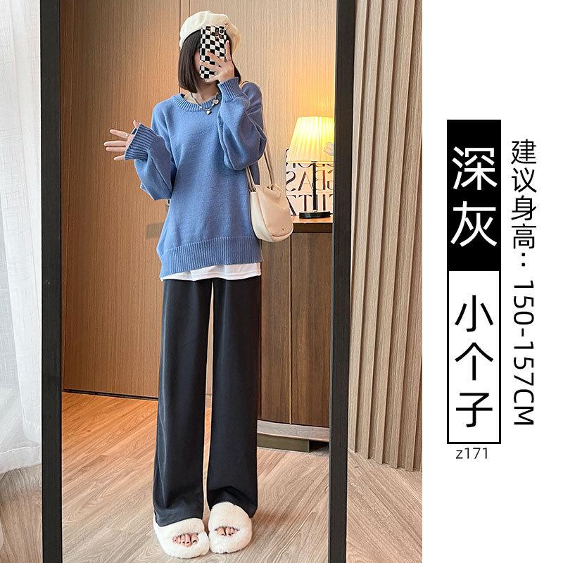 Black narrow wide-leg pants women's spring, autumn and winter velvet high-waisted drape straight casual small corduroy pants