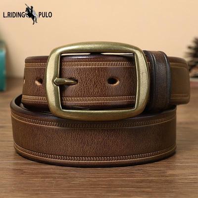 Retro Gürtel Herren Leder Dornschließe Erste Schicht Rindsleder Mode Studenten Koreanische Mode Messing Schnalle Hosengürtel