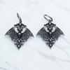 Creative Personality Silver Color Hollowed-out Vampire Bat Pendant Hoop Earrings for Women Retro Goth Halloween Vampire Jewelry