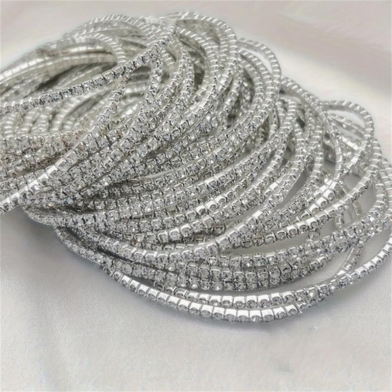 Charm 12pcs Set for Valentine's Day Gift with Perfect Iron Material Parties Versatile Elastic Bangle Elegant Simple Style Rhinestone Tennis Bracelets