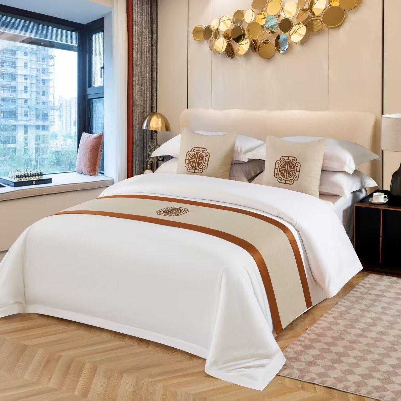 

Minimally Embroidered Bed Cover Bedding Hotel Beds Towels Hotel Bed Tail Towel Homestay Beds Flag, High-end Hotel 50 * 210cm bed tail towel