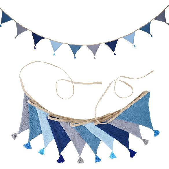 Fabric Bunting Banner, 2 Pack Handmade Neutral String Banner with Tassel Each 8.5 ft 10 Flags Nursery Wall Hanging Wedding Birthday Home Baby Shower