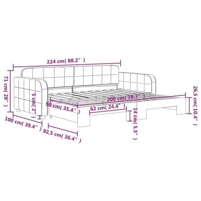 VidaXL Lit de jour avec lit gigogne gris clair 90x200 cm velours 3196929