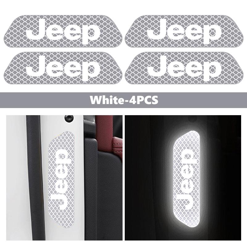 4pcs Car Door Stickers Reflective Auto Door Sticker Accessories For Jeep Cherokee Wrangler JK Gladiator Compass Renegade Patriot