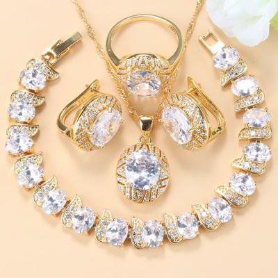 10-Colors Zircon Big Jewelry Sets Necklace And Clip Earrings Bridal Sets For Women African  Gold Plated Wedding Accessories