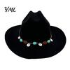 Wide Brim Felt Hat Wool Fedora, Unisex Western Cowboy Hat, Retro Sun Protection Fall Cowgirl Jazz for Women Men Autumn Winter Large Face Slimming