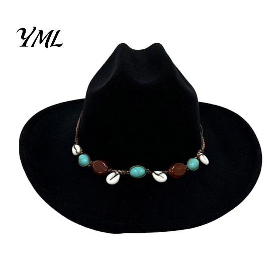 Wide Brim Felt Hat Wool Fedora, Unisex Western Cowboy Hat, Retro Sun Protection Fall Cowgirl Jazz for Women Men Autumn Winter Large Face Slimming