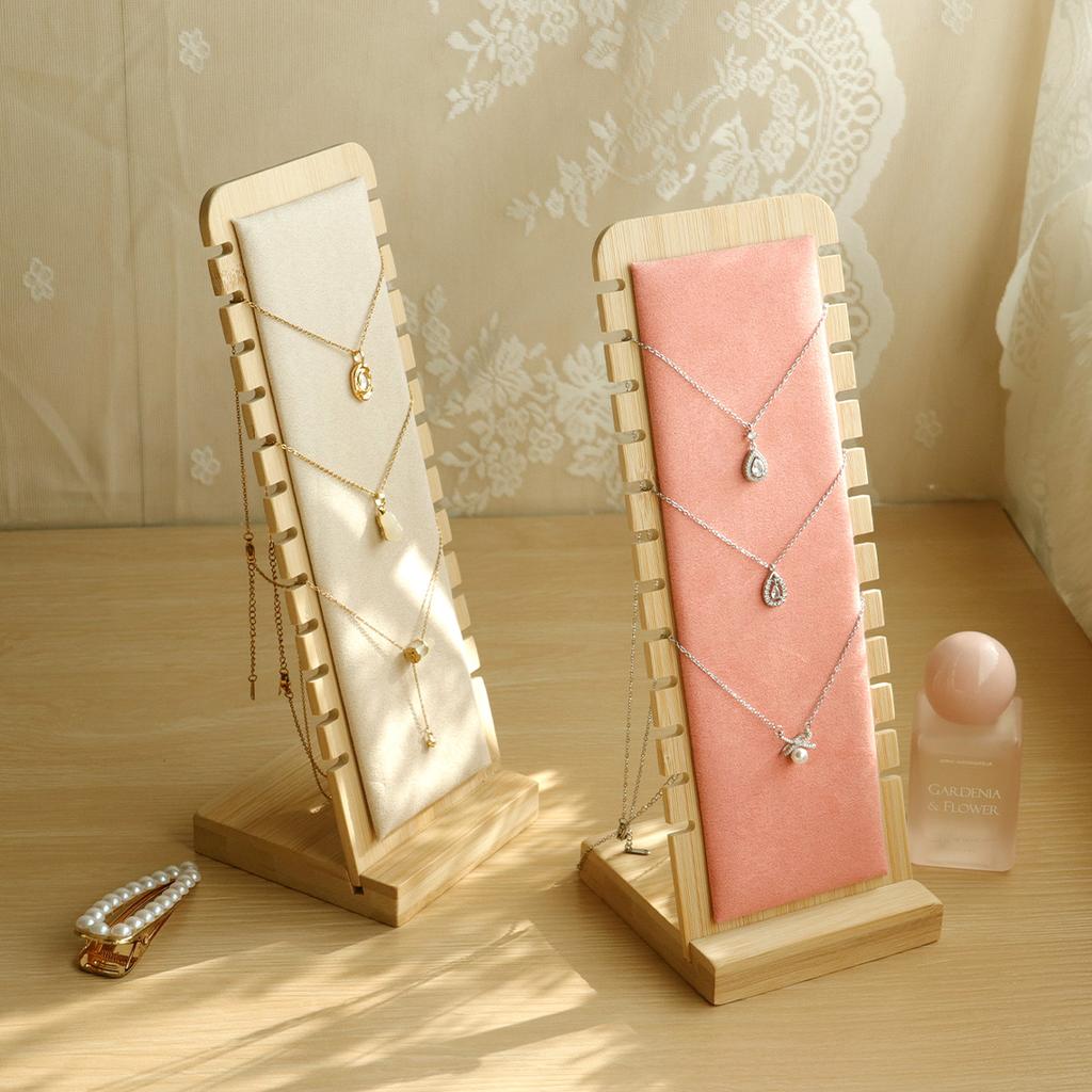 Wood Necklace Display Stand Large Capacity Pendant Bracelet Anklet Long Chain Jewelry Storage Rack Counter Showcase Prop