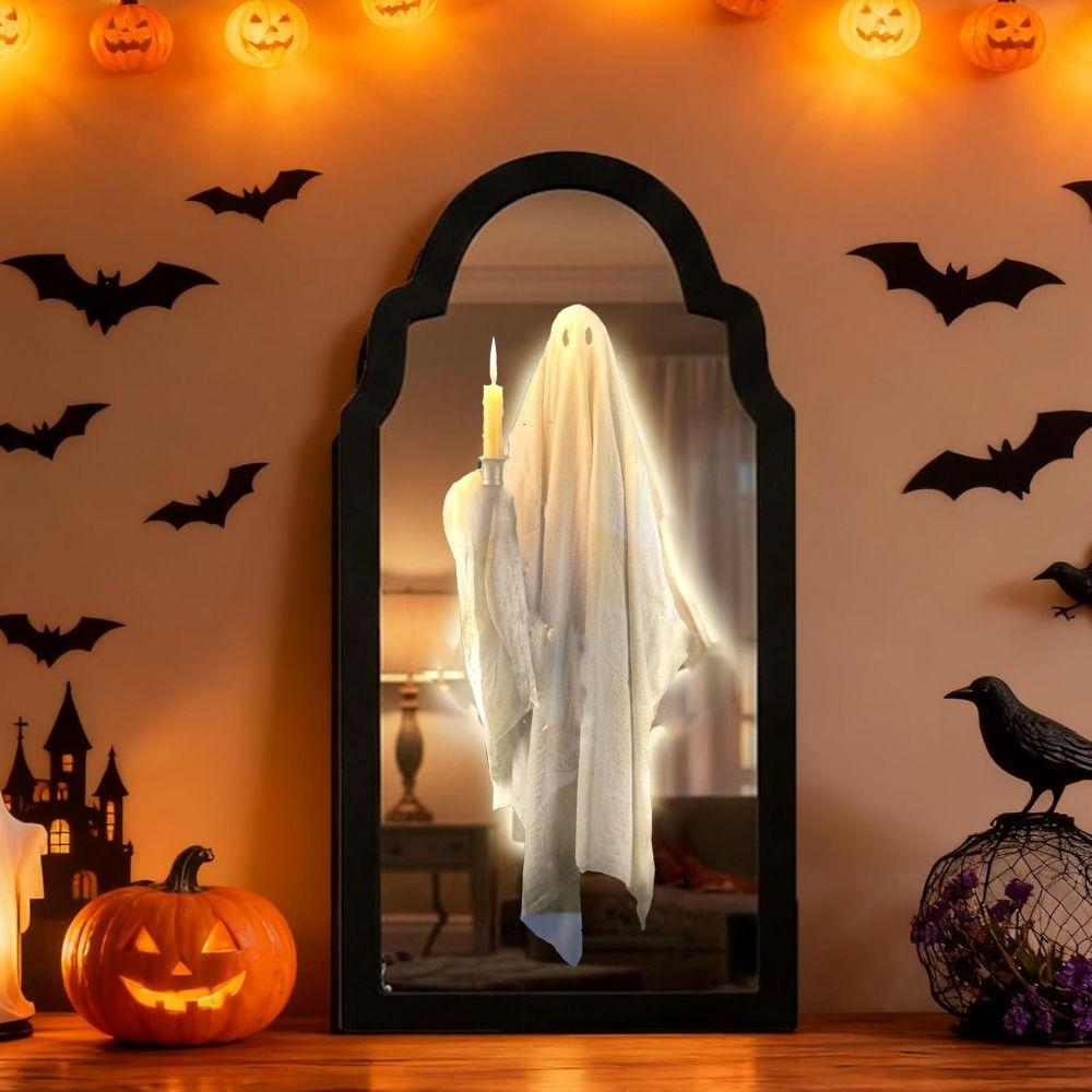 Glowing LED Mirror Decor Battery Operated Halloween Wall Decor Gift Haunted House Ornament Bedroom